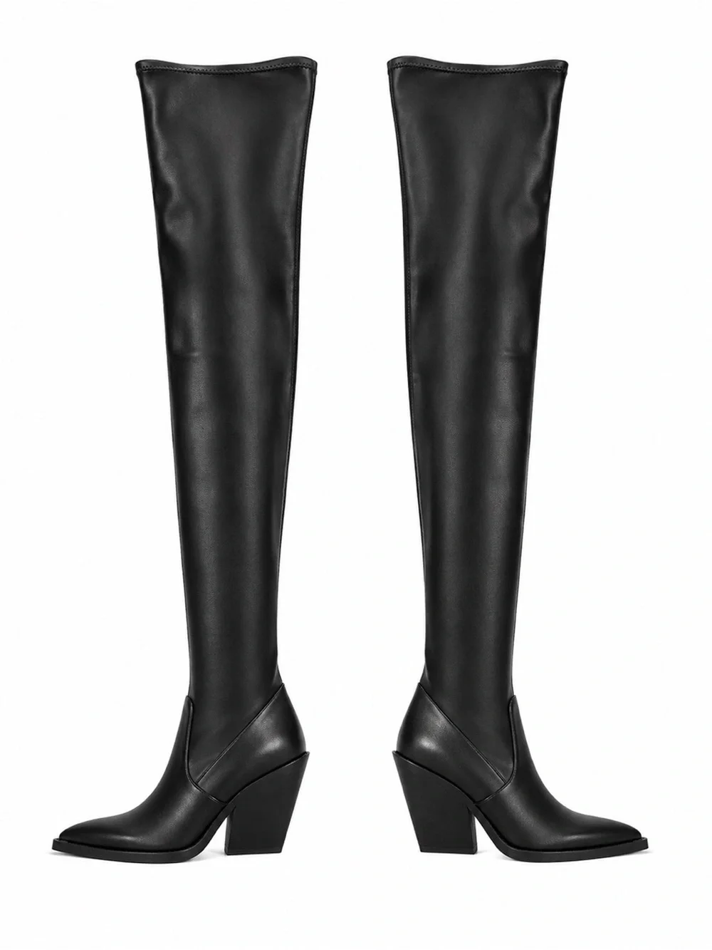 Zara black over-the-knee pointed-toe boots (Western/cowboy)